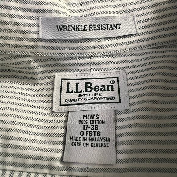 L.L. Bean Mens Button-Down Shirt Gray White Wrinkle Resistant Stripe Size 17-36 - Picture 4 of 6
